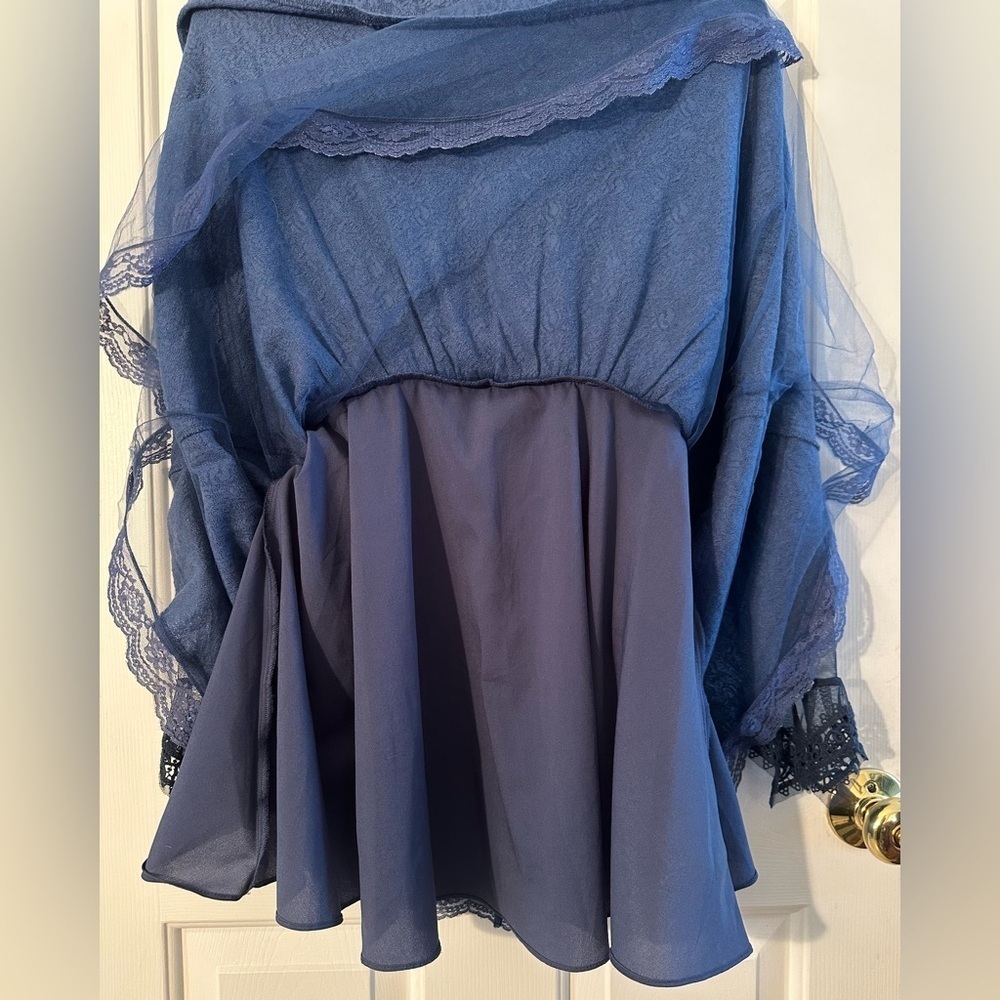 FREE PEOPLE Fairy Feminine Rave Whimsigoth Sz 2 Blue Mesh Lace Sheer Mini Dress - Picture 6 of 16